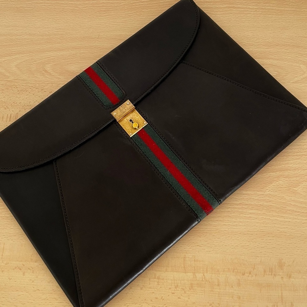 Rare Gucci Sherry Line Laptop Document Envelope Clutch Black 1970-80 - Picture 7 of 14